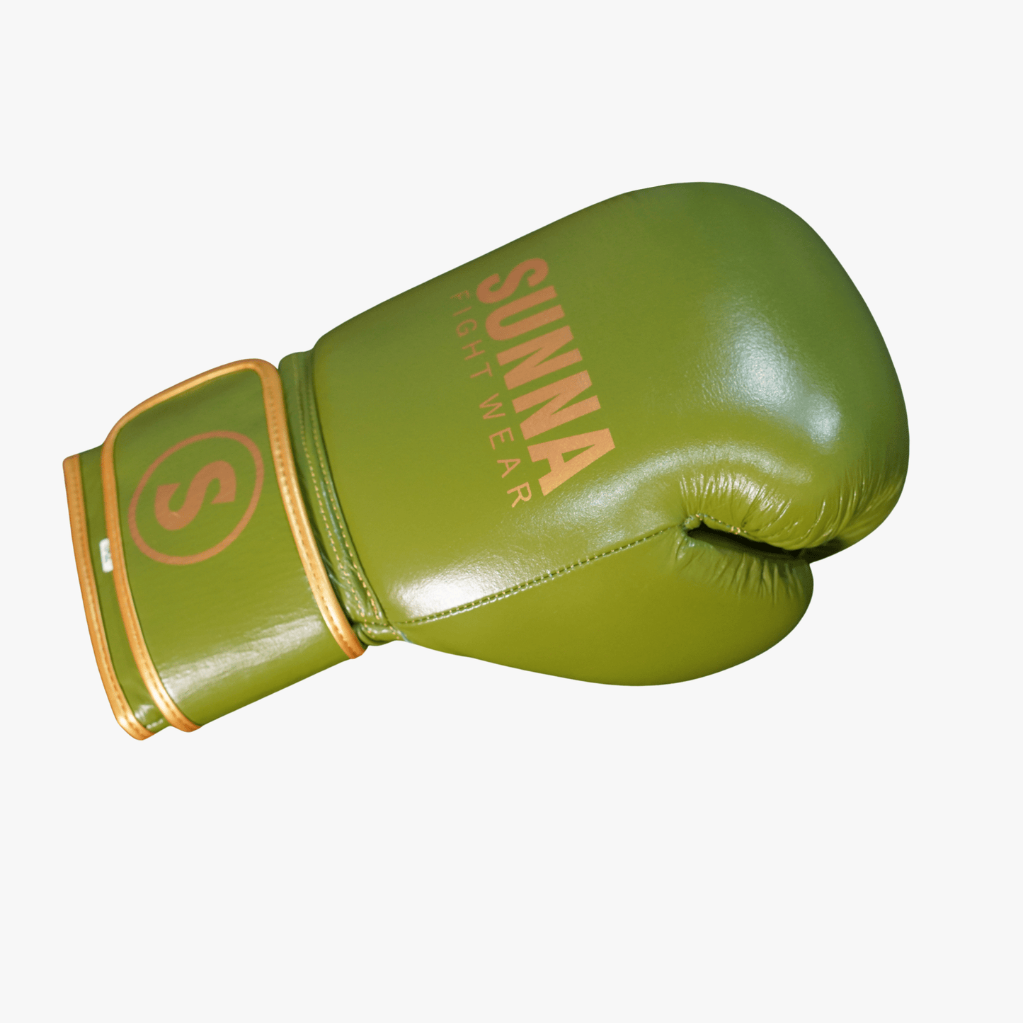 Olive green boxing glove single - Sunna Fightwear training glove with velcro wrist strap and thumb protection
