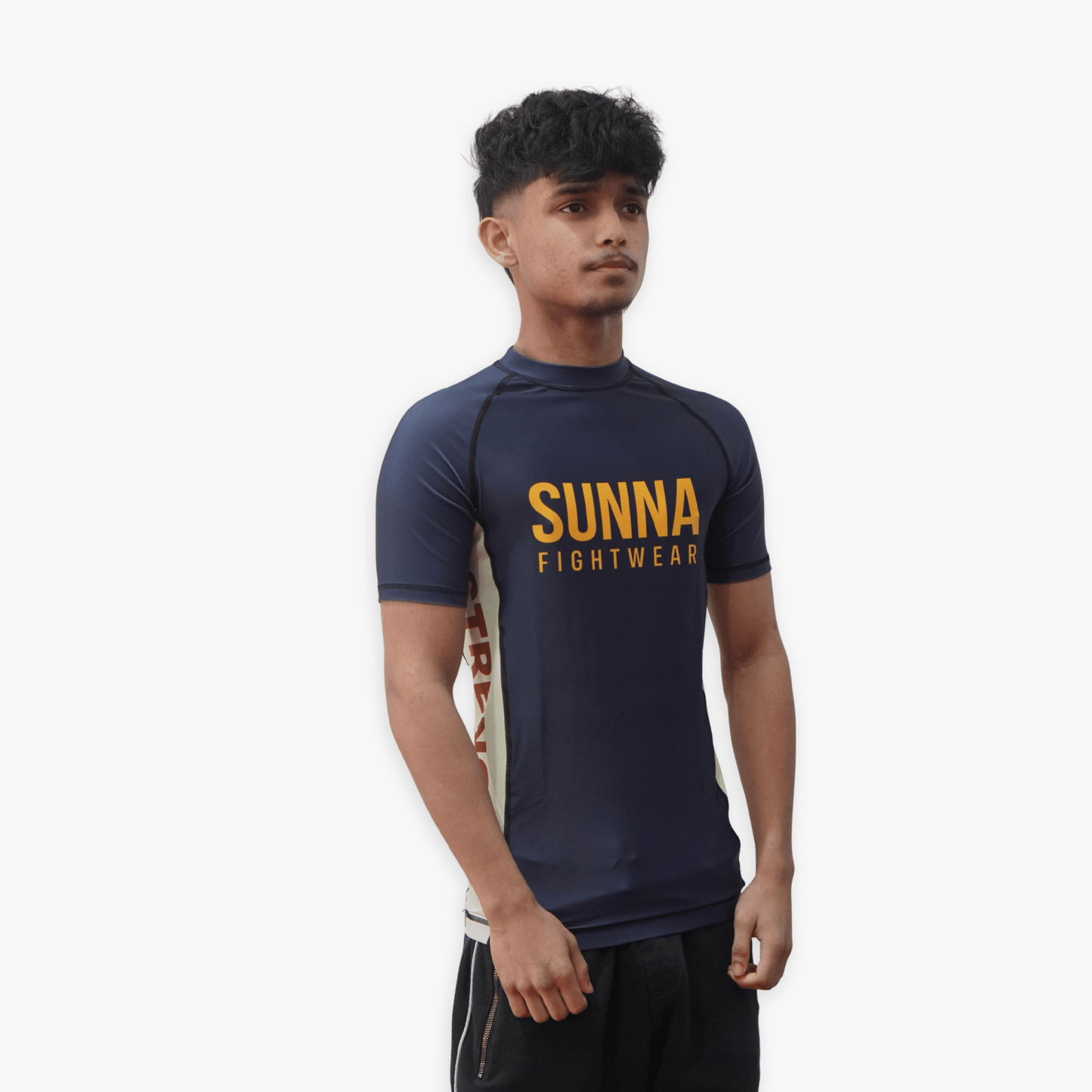 Sunna Fightwear Ranked Blue Series rashguard front angle - no-gi BJJ compression top for Brazilian Jiu-Jitsu training
