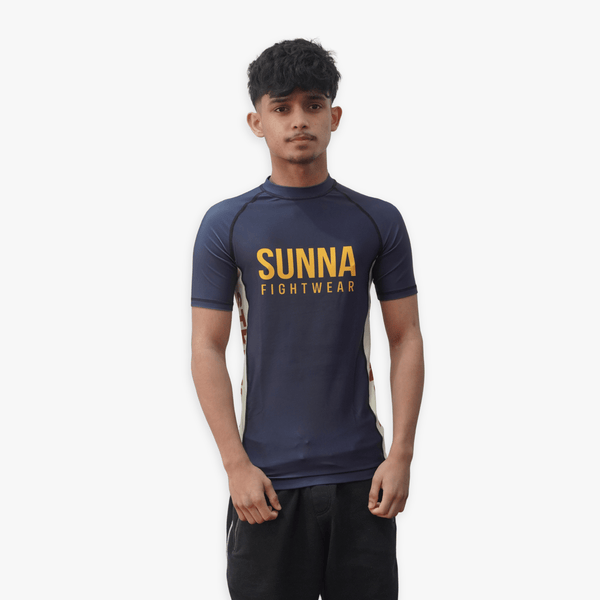 Sunna Fightwear Blue Series rashguard front - premium no-gi compression top for Brazilian Jiu-Jitsu belt ranking
