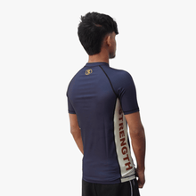 Ranked Blue rashguard back angle - Sunna Fightwear BJJ compression shirt with moisture-wicking performance fabric