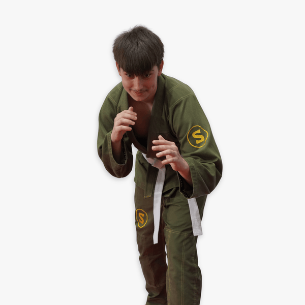 Sunna Fightwear khaki gi in action - premium BJJ uniform for Brazilian Jiu-Jitsu athletes training and belt promotion
