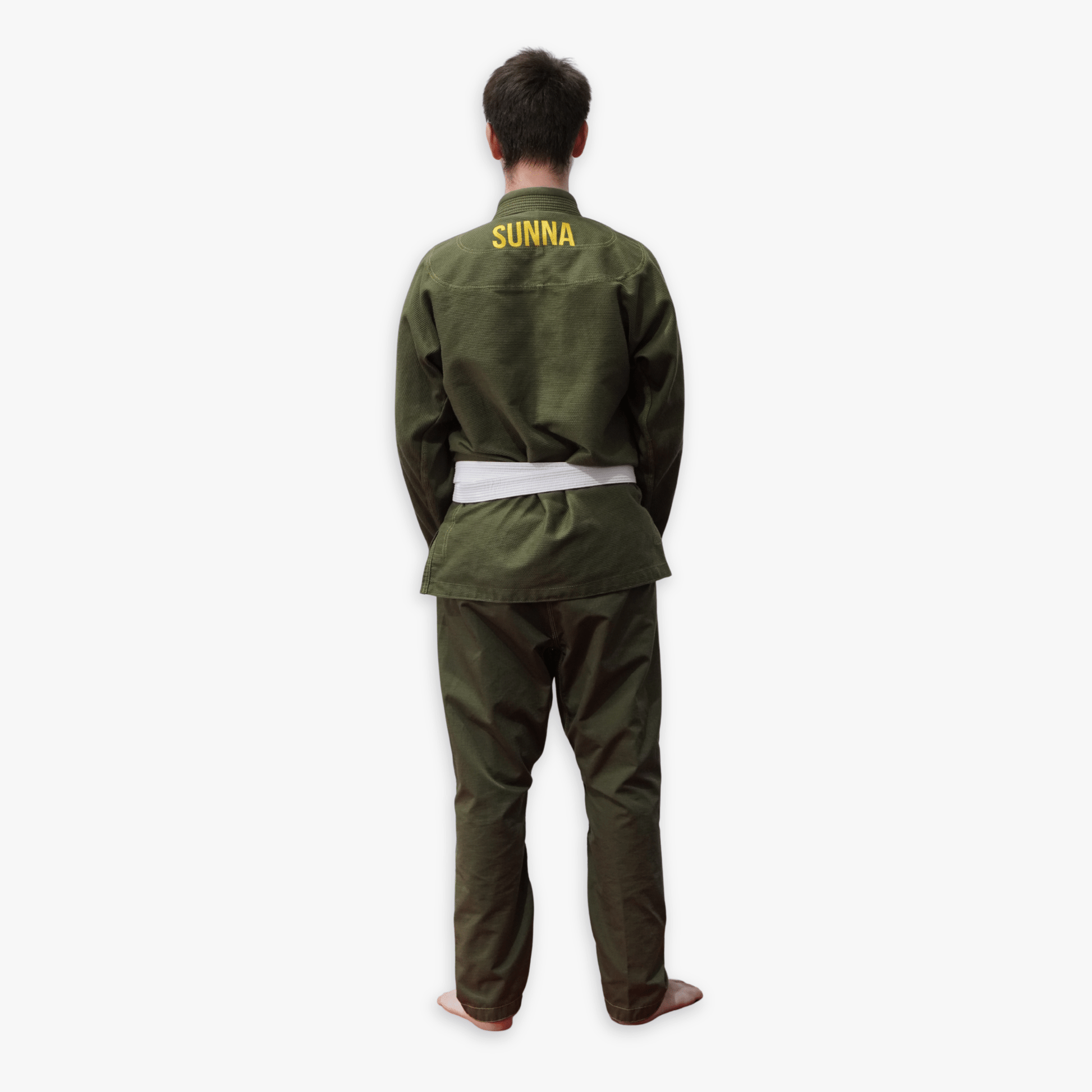 Khaki Brazilian Jiu-Jitsu gi back - Sunna Fightwear premium kimono for men women with durable ripstop pants