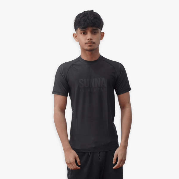 Essential Series rashguard front view - Sunna Fightwear no-gi compression shirt for BJJ grappling training

