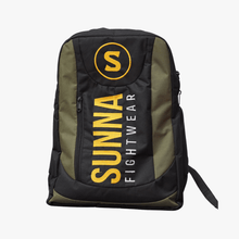 Sunna Fightwear black and olive training backpack for BJJ MMA martial arts - durable multi-compartment gym bag with laptop sleeve
