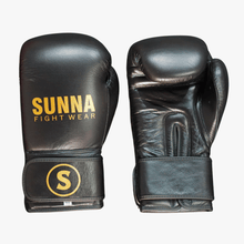 Sunna Fightwear boxing gloves black pair - premium PU leather training gloves for MMA kickboxing sparring
