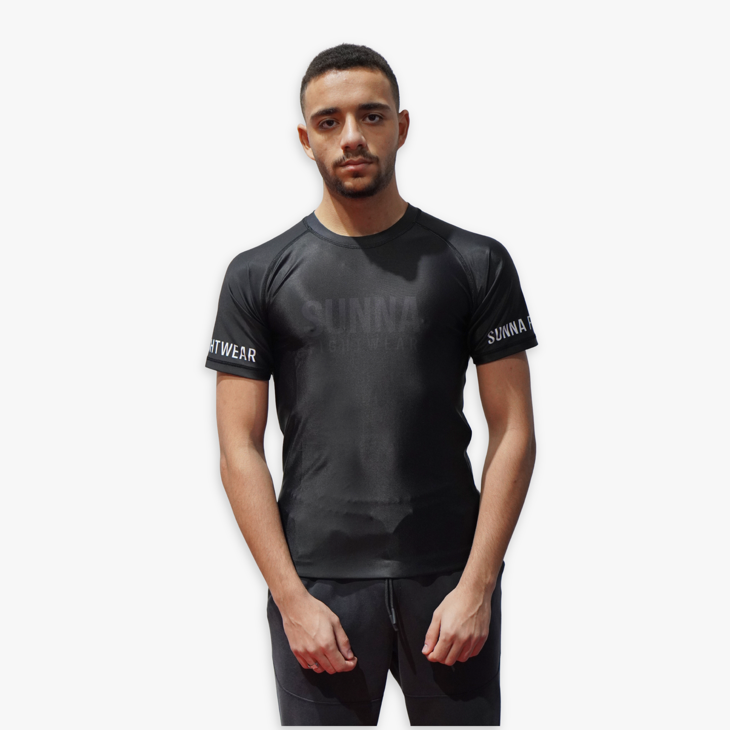 Adult black Line Series BJJ rashguard alternate angle