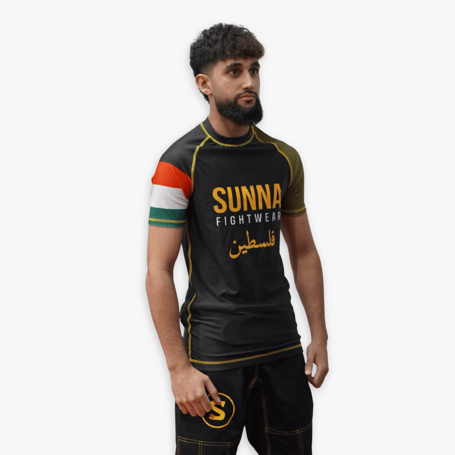 Sunna Fightwear Palestine Series rashguard front left - premium no-gi BJJ compression top for grappling training
