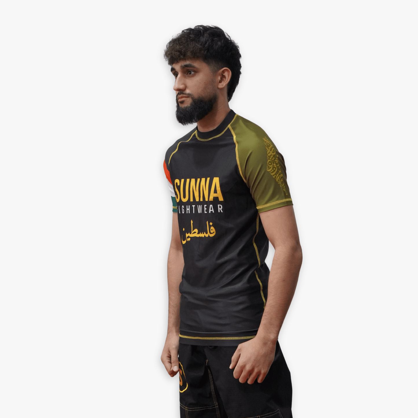 Sunna Fightwear Palestine rashguard front right - no-gi compression top for BJJ training and competition
