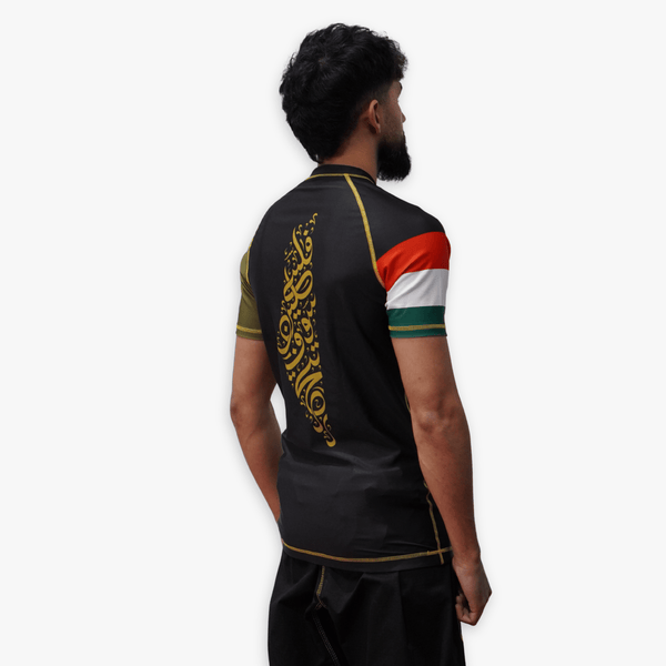 Palestine rashguard back angle - Sunna Fightwear compression shirt for Brazilian Jiu-Jitsu MMA with cultural design
