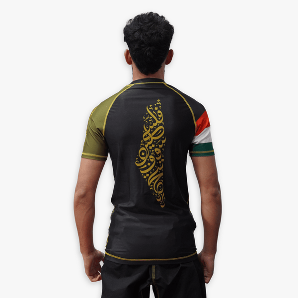 Palestine rashguard back design - Sunna Fightwear no-gi BJJ compression shirt with moisture-wicking fabric
